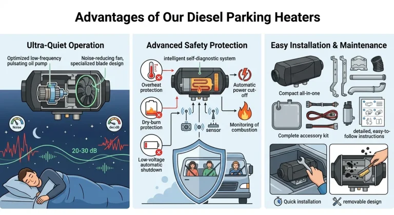 Advantages of our diesel parking heaters